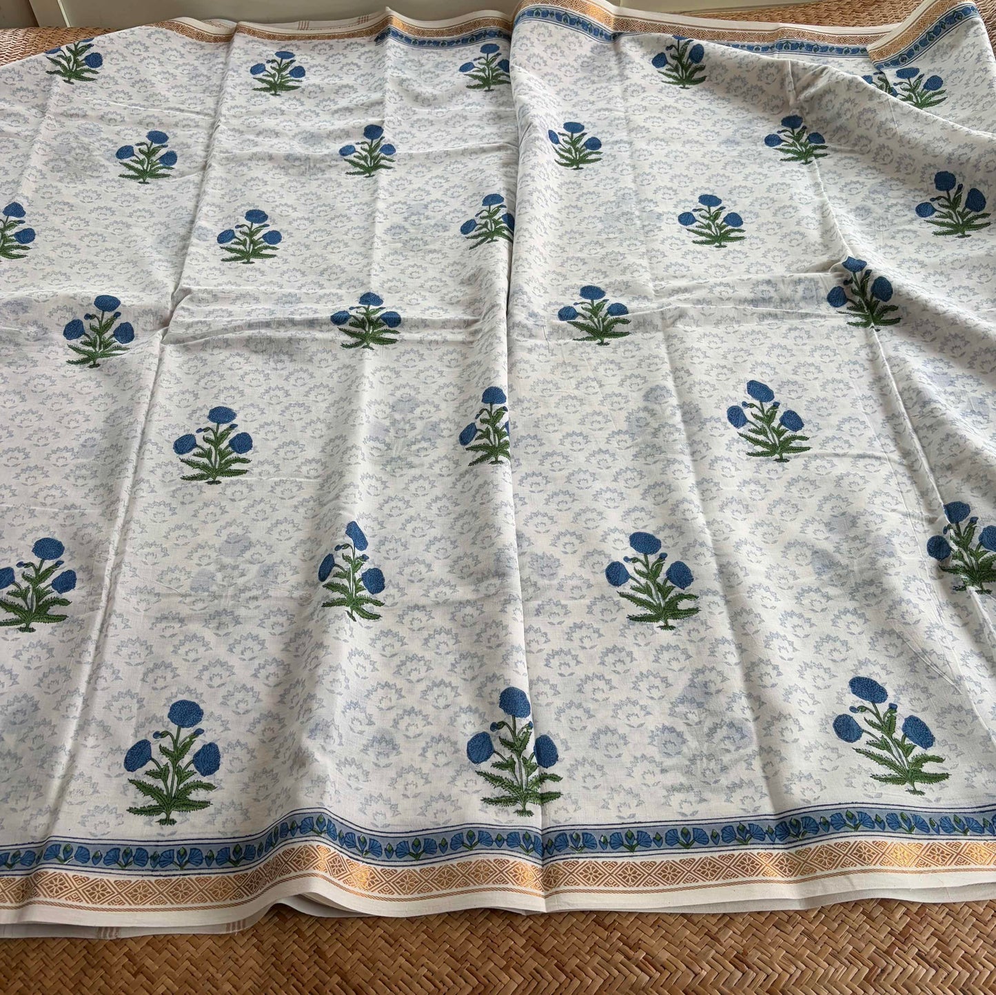 White, Jaipur Hand Block Printed On Madurai Cotton Saree With Zari