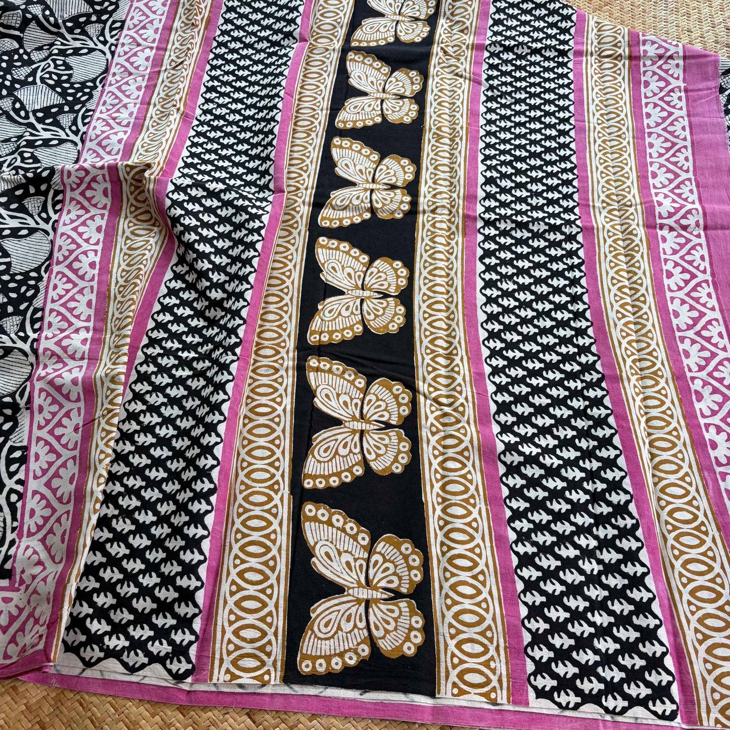 Mul Mul Cotton saree, Hand Block Printed, Black