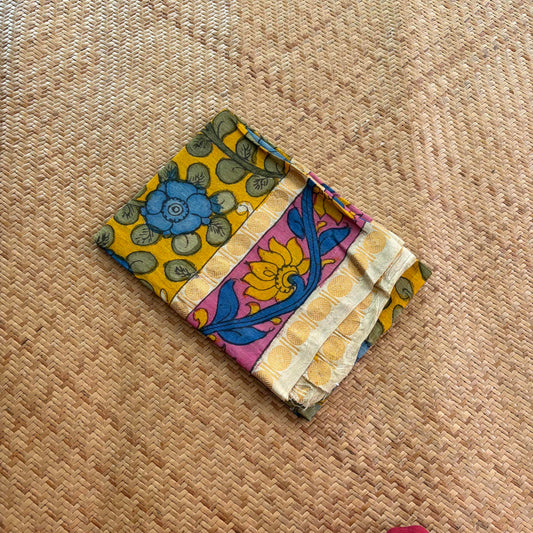 Yellow Floral, Kalamkari Hand Painted on a Madurai Sungudi Cotton 1.20 METER FABRIC