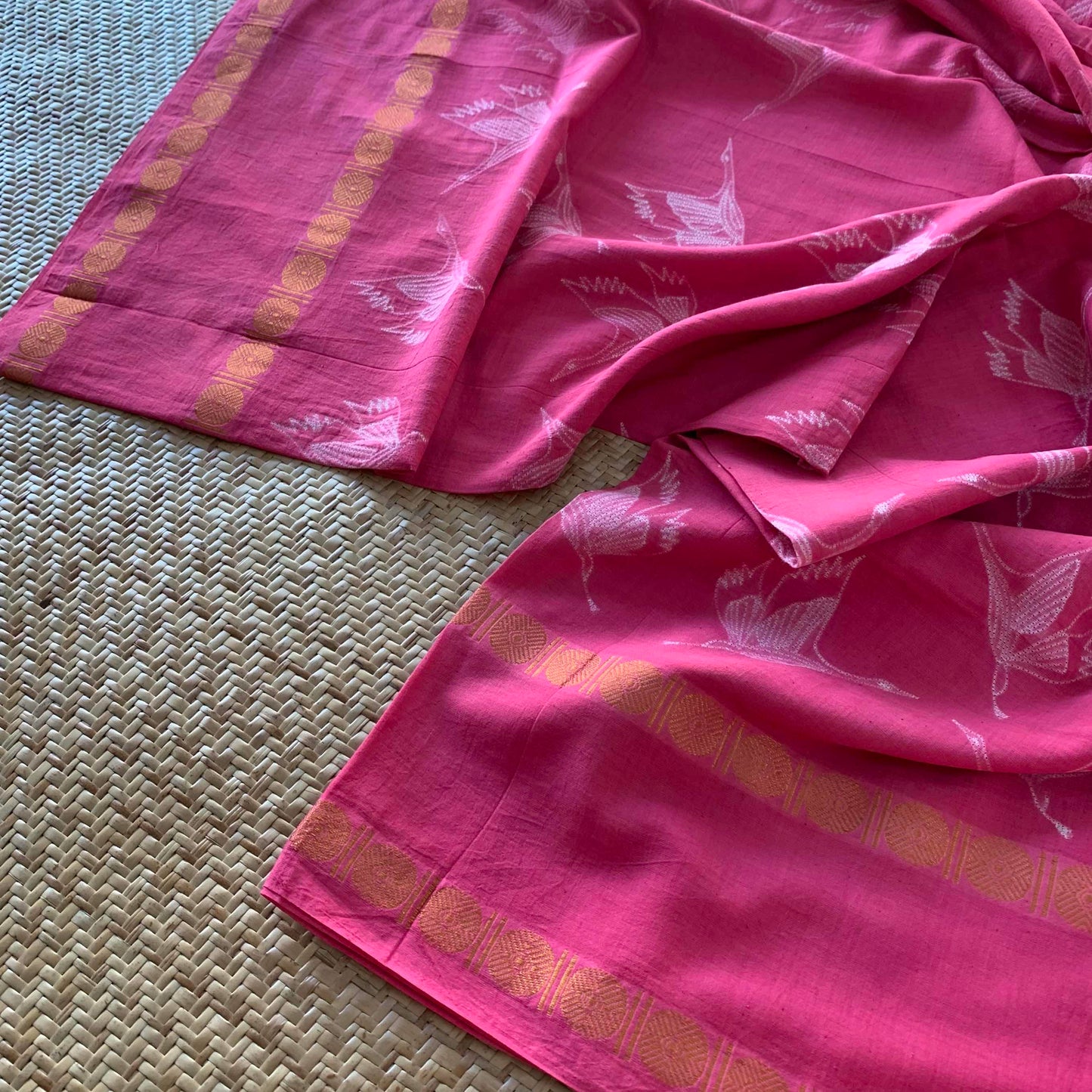 Fly High - Pink, Hand Crafted Shibori Sungudi Cotton Saree