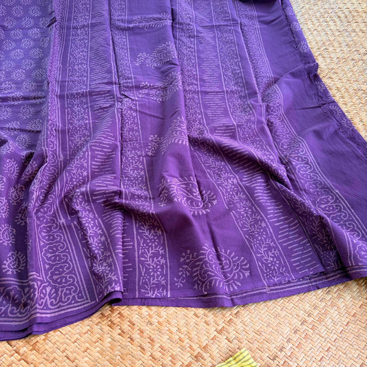 Mul Mul Cotton saree, Hand Block Printed,Purple