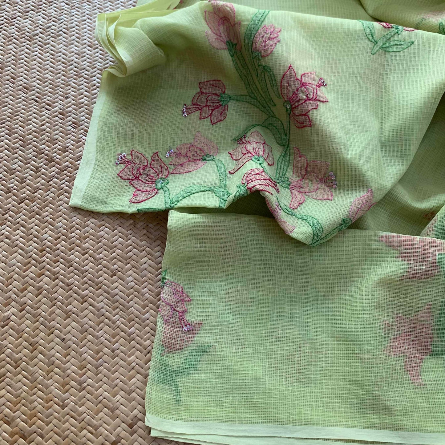 Pistachio Green with Multi Colour thread Shadow embroidery