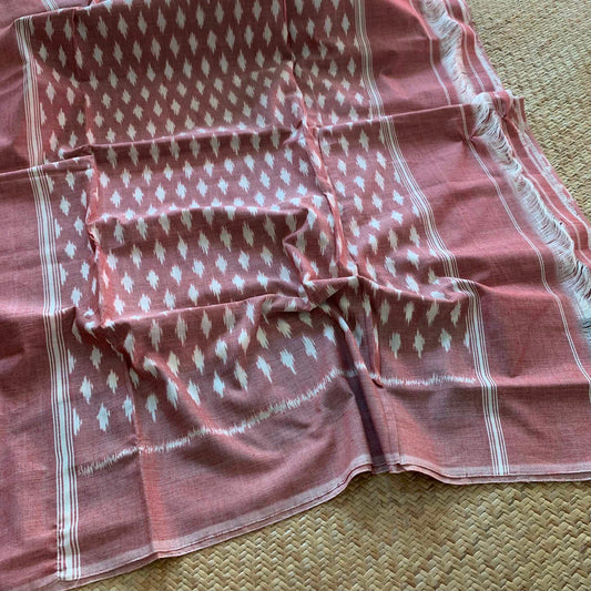 Salmon Pink Pochambally Ikkat Hand Woven Cotton Saree