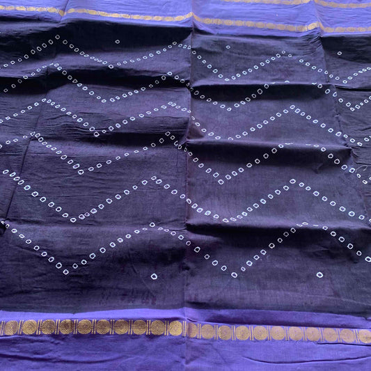 Jamun Saree With Voilet Border, Hand knotted Sungudi On a Rudraksham Border Cotton saree, Kaikattu Sungadi