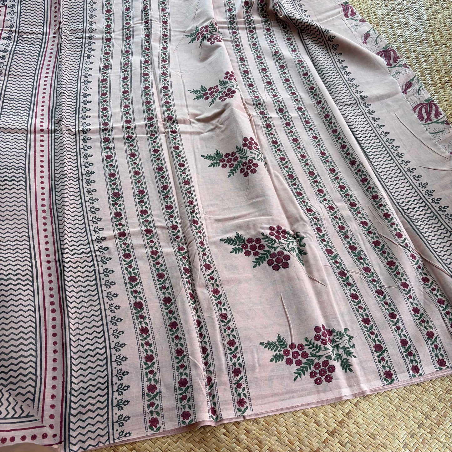 Mul Mul Cotton saree, Hand Block Printed, Dusty Rose