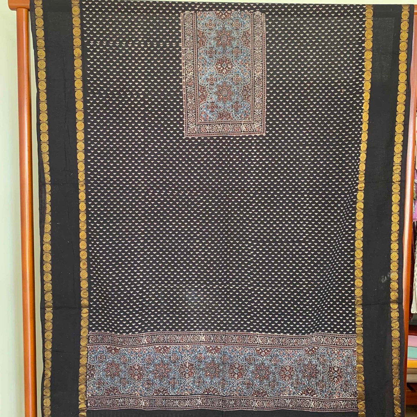 Ajrak Sungudi 2 Piece Salwar Suit Material, Black