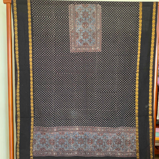 Ajrak Sungudi 2 Piece Salwar Suit Material, Black