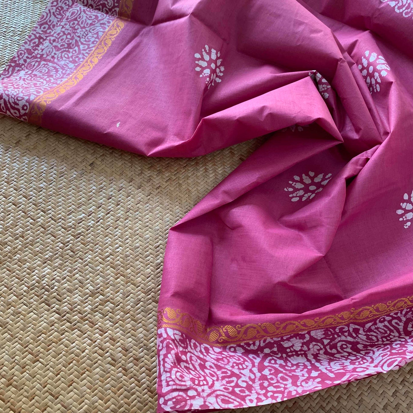 Wax Print Sungudi Saree, Mauve Pink