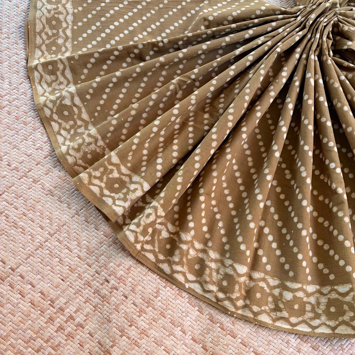 Mul Mul Cotton saree, Hand Block Printed, Mustard