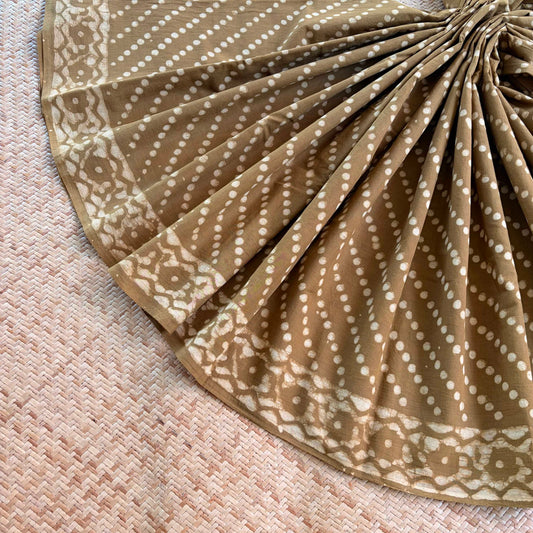 Mul Mul Cotton saree, Hand Block Printed, Mustard