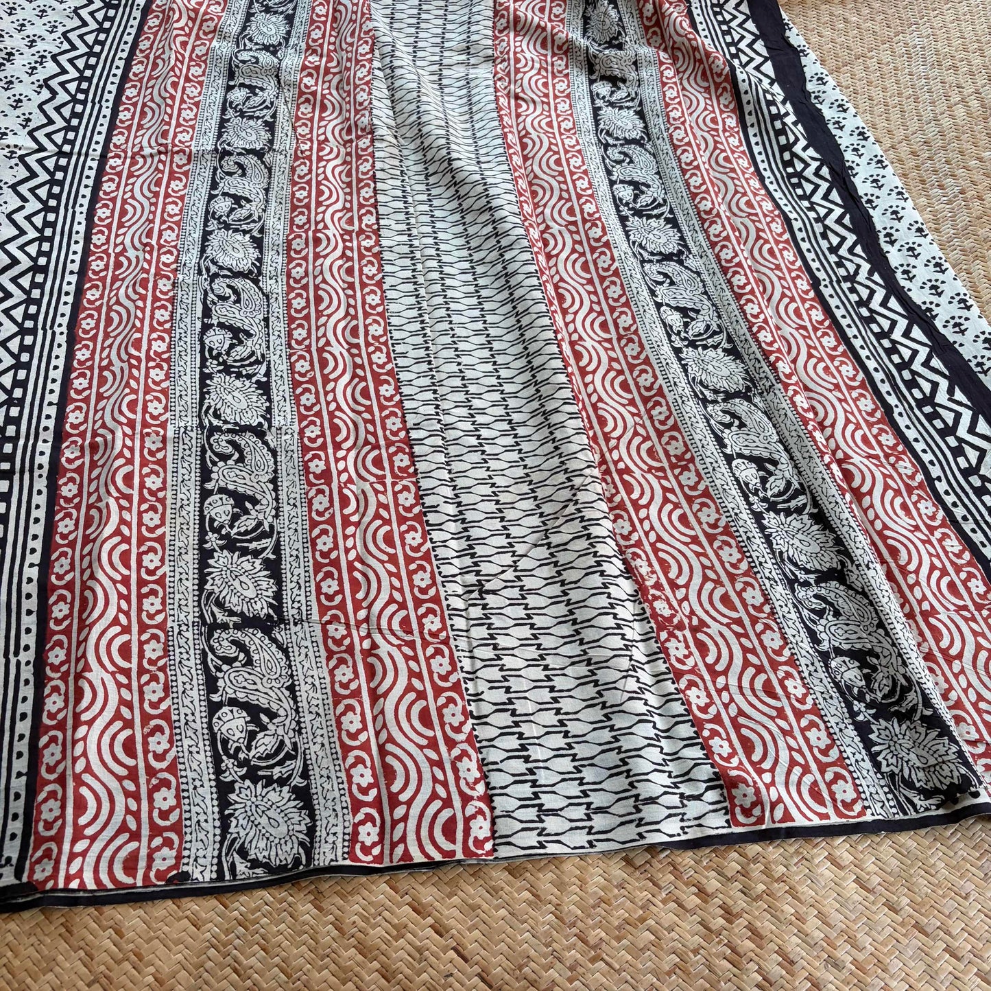 Mul Mul Cotton saree, Hand Block Printed, Cream