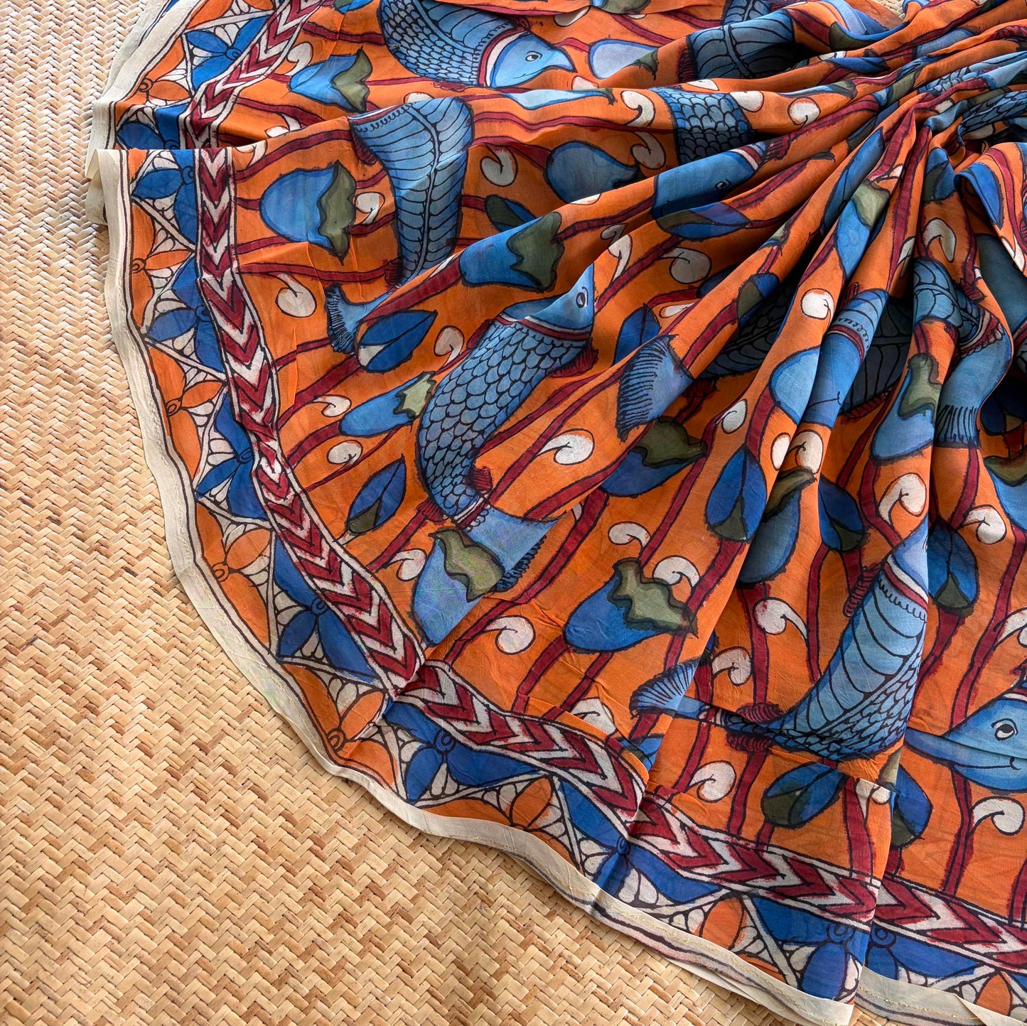 Multicoloured Kalamkari Hand Painted on Organza silk