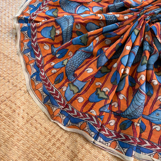 Multicoloured Kalamkari Hand Painted on Organza silk