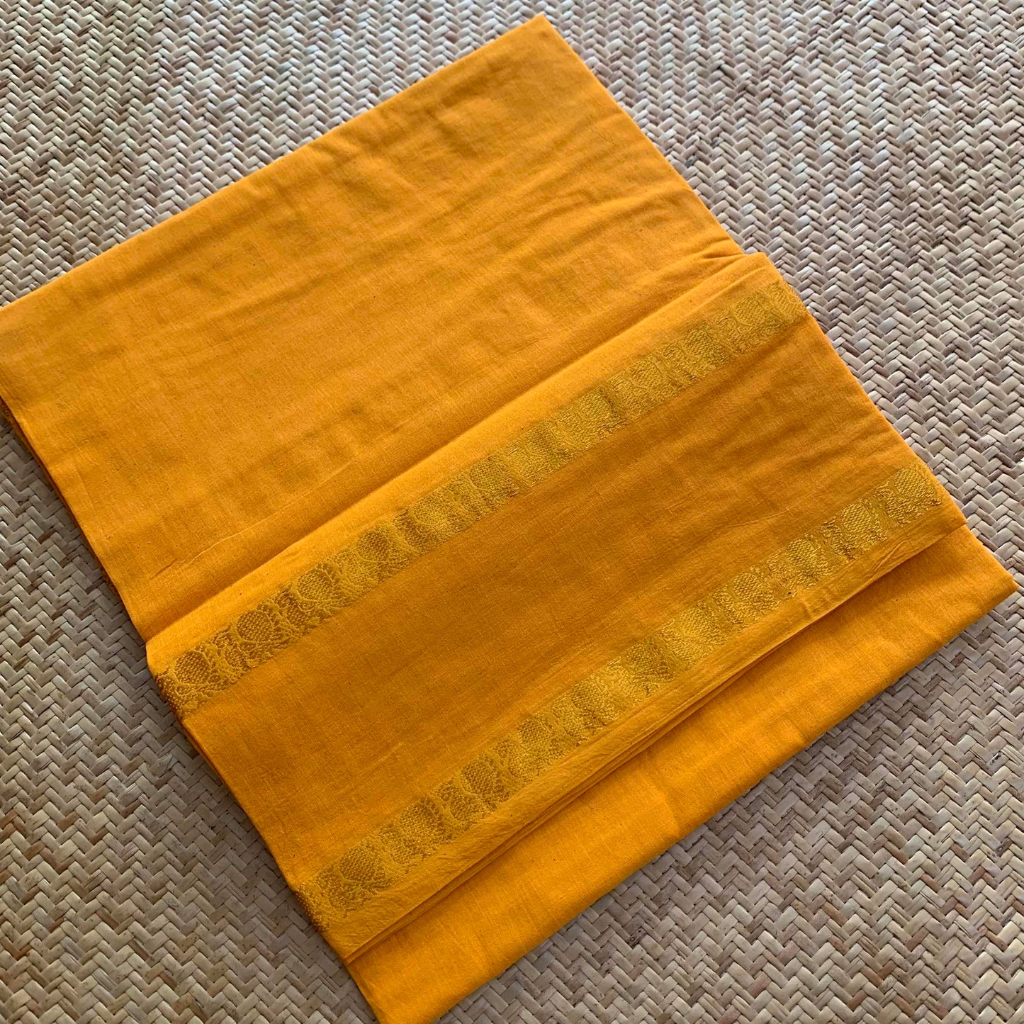 Yellow Saree , Zari Annam Rettai Pettu Border , Clamp dyed (Kattu sayam).