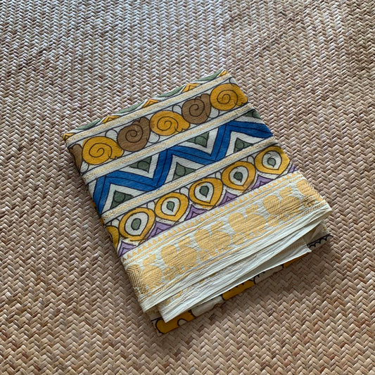 Multicolour Floral, Kalamkari Hand Painted on a Madurai Sungudi Cotton CUT FABRIC