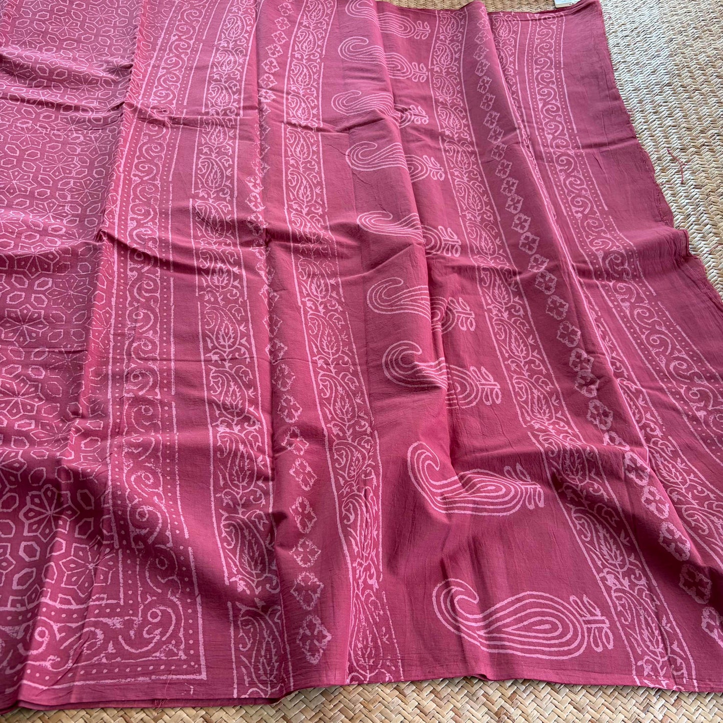Mul Mul Cotton saree, Hand Block Printed, Pink