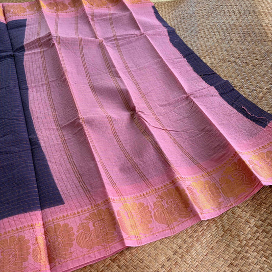 Grey Purple , Zari Kattam Sungudi