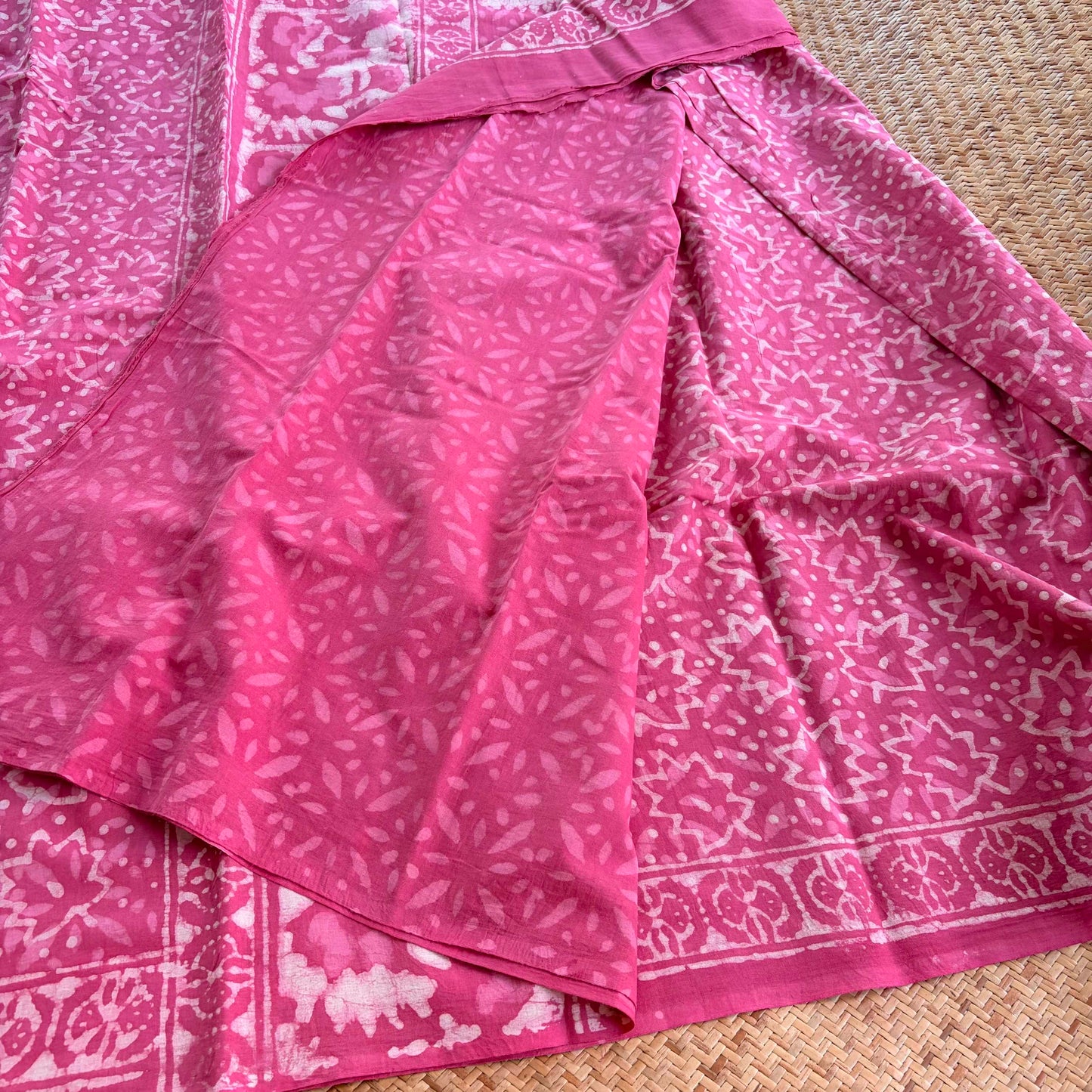 Mul Mul Cotton saree, Hand Block Printed, Pink