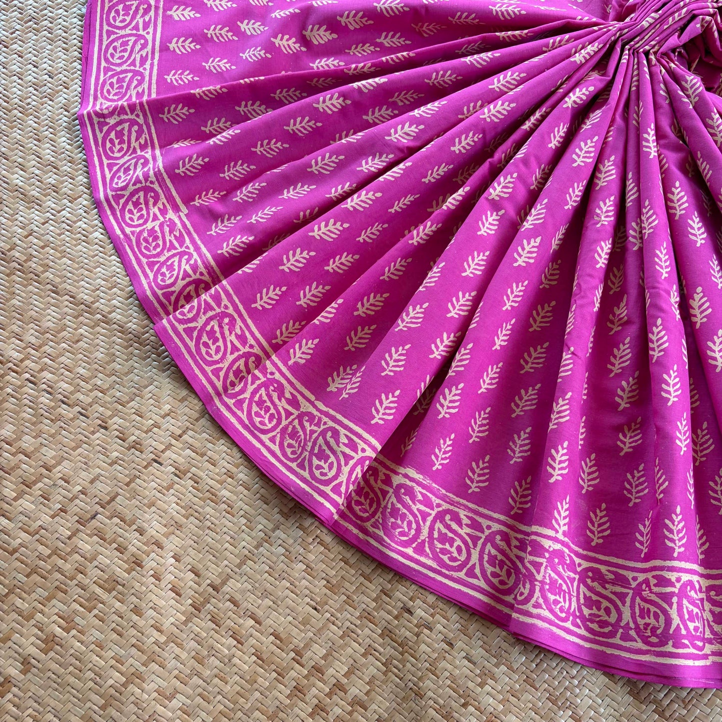 Mul Mul Cotton saree, Hand Block Printed, Pink