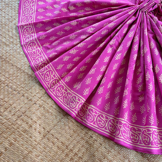 Mul Mul Cotton saree, Hand Block Printed, Pink