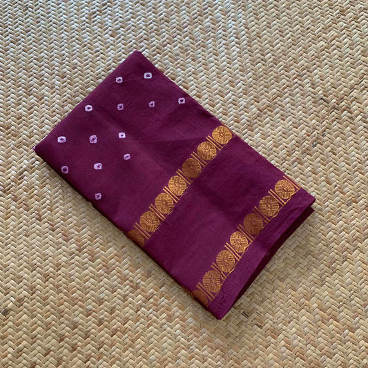 Burgundy, Hand Knotted kaikattu Sungudi, blouse fabric