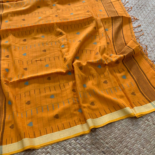 Mango Yellow,Handwoven Jamdani Soft cotton Saree