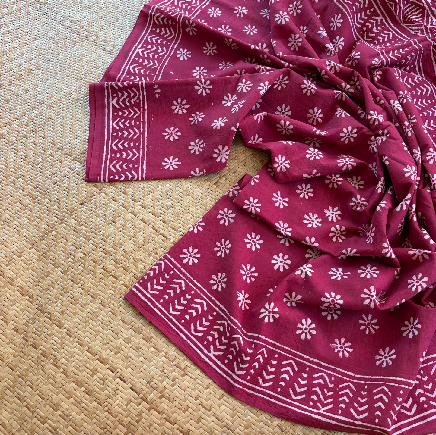 Mul Mul Cotton saree, Hand Block Printed, Maroon
