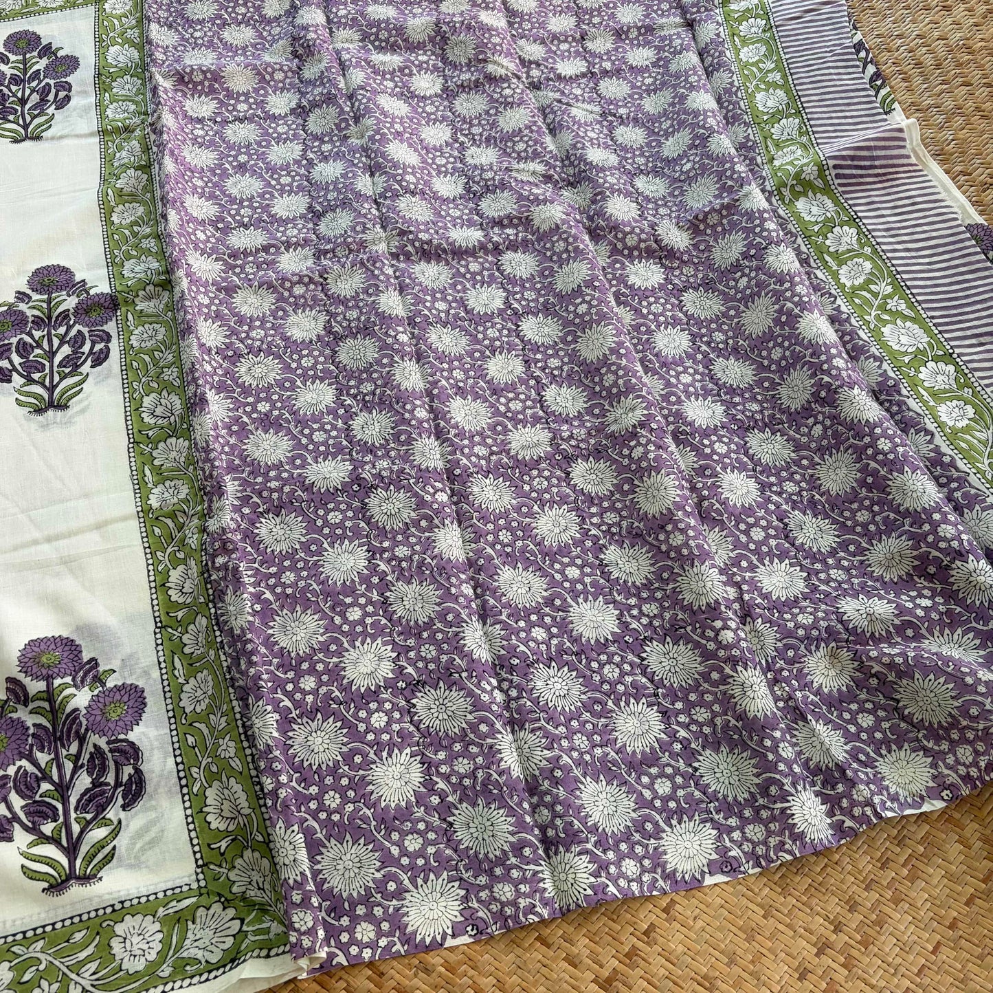 Mul Mul Cotton saree, Hand Block Printed, White