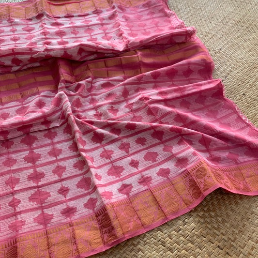 Pink, Hand Crafted Nui Shibori Sungudi Cotton Saree