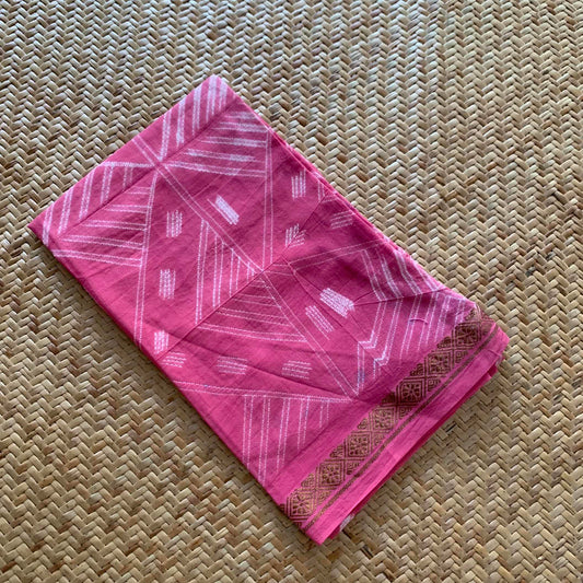 Pink Hand Crafted Nui Shibori Sungudi Cotton Blouse Piece