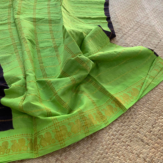 Black saree with green Border, Zari Velthari Madurai Sungadi Saree