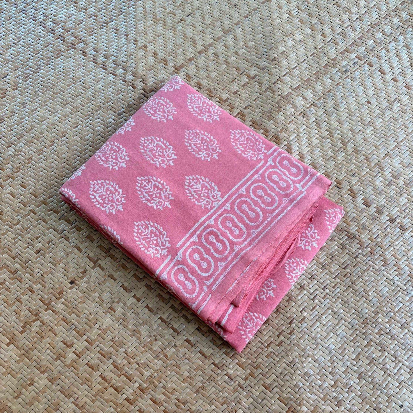 Mul Mul Cotton saree, Hand Block Printed, Pink