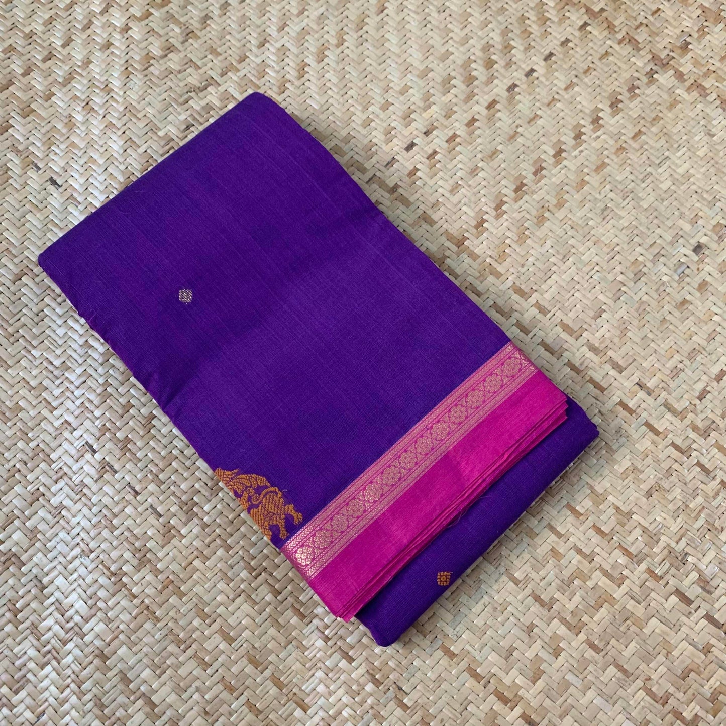 Handwoven Purple Double Tone With Pink,  Kanchipuram Grand Pallu