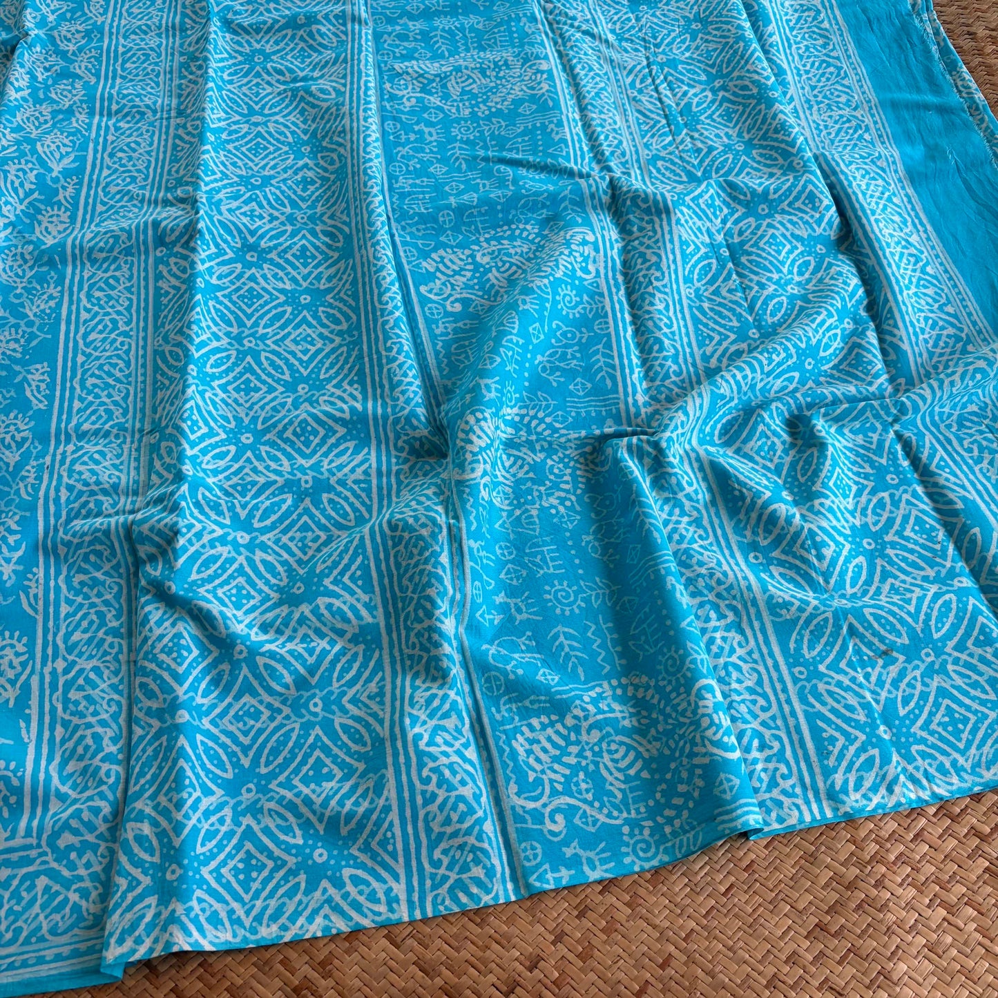 Mul Mul Cotton saree, Hand Block Printed, Blue