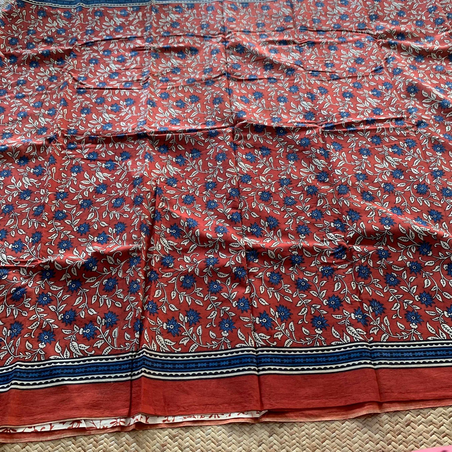 Mul Mul Cotton saree, Bagru Hand Block Printed, Maroon