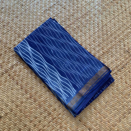 Blue, Hand Crafted Nui Shibori Sungudi Cotton Blouse Piece