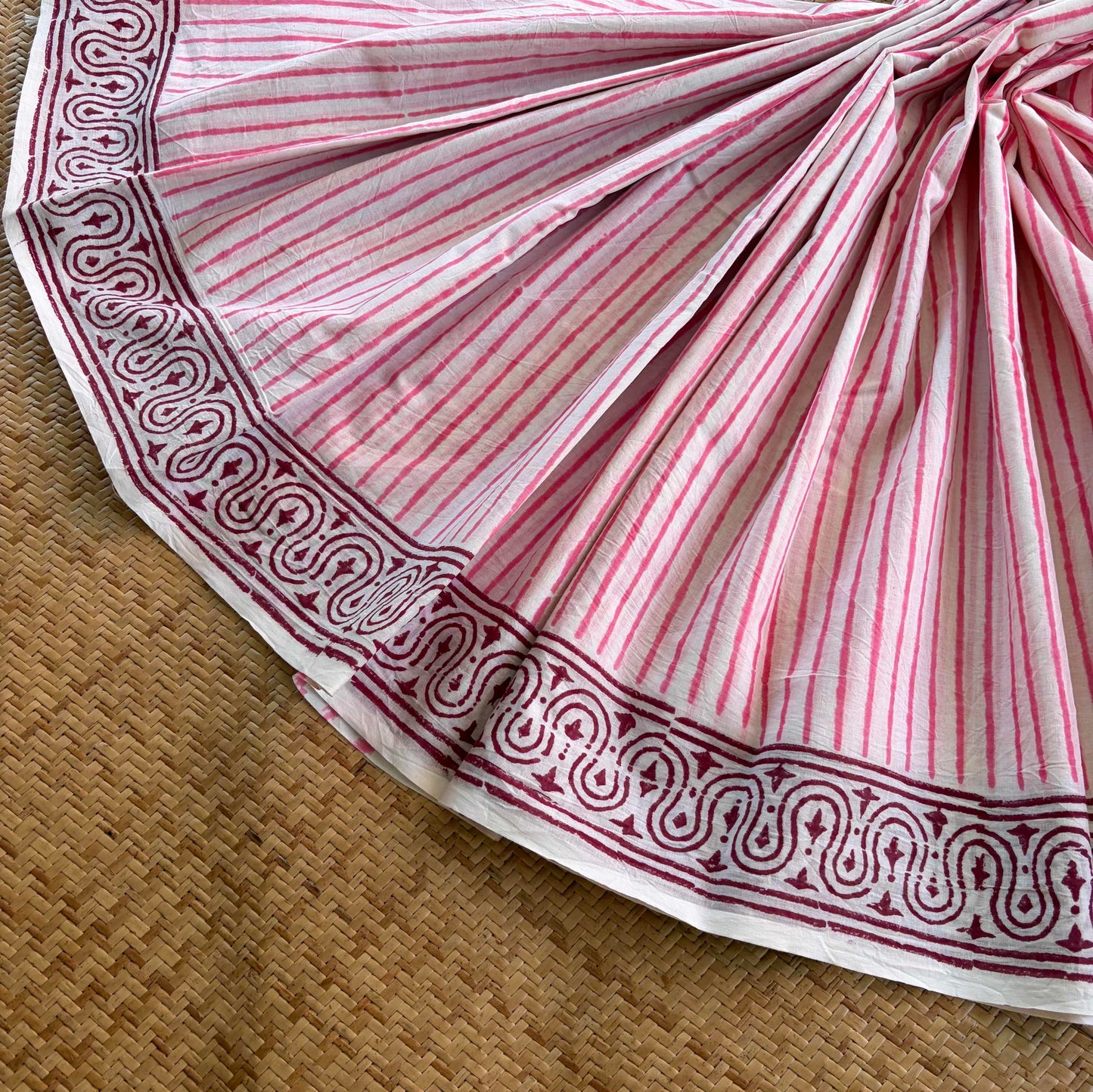 Mul Mul Cotton saree, Hand Block Printed, White
