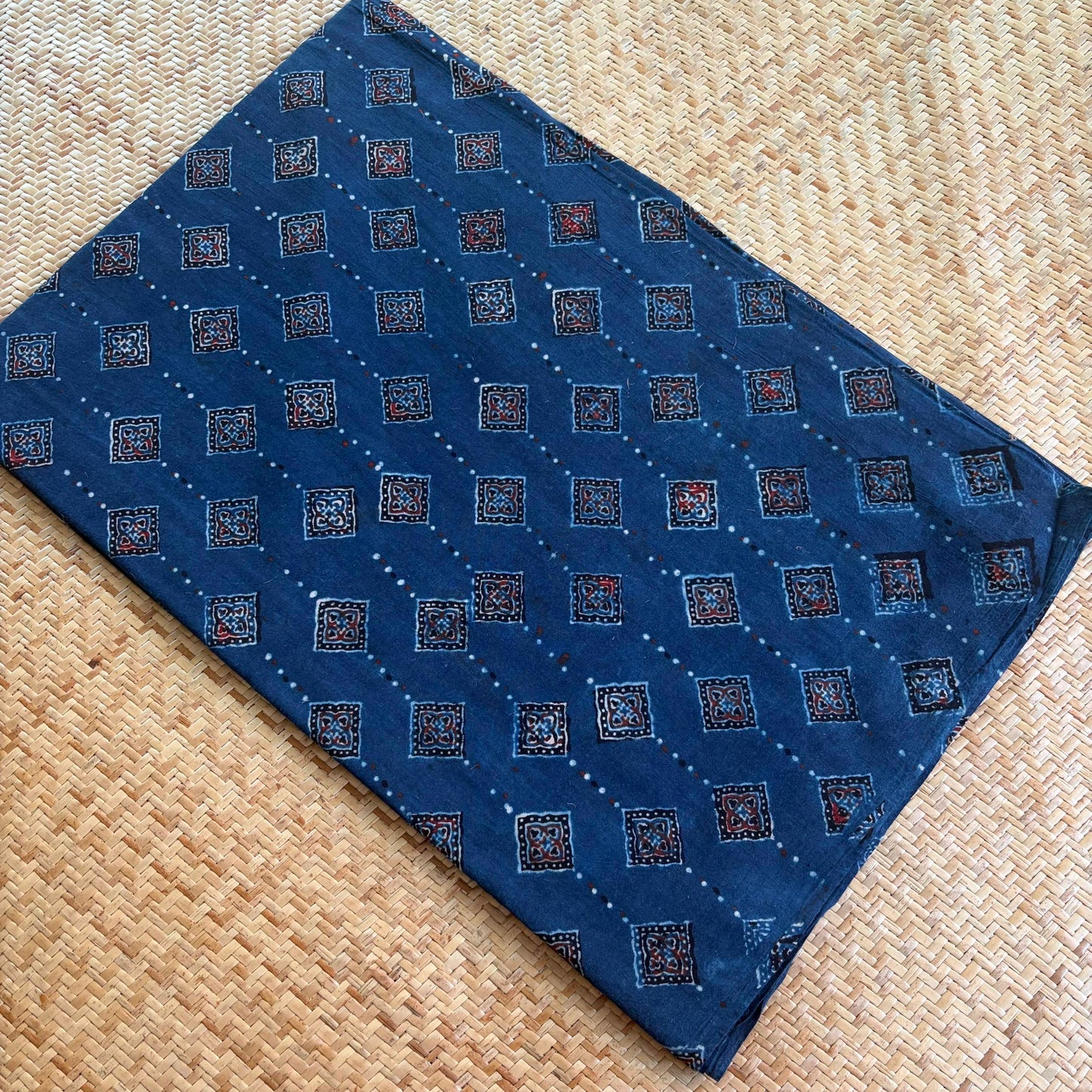 Ajrak Cotton Running Fabric, Blue