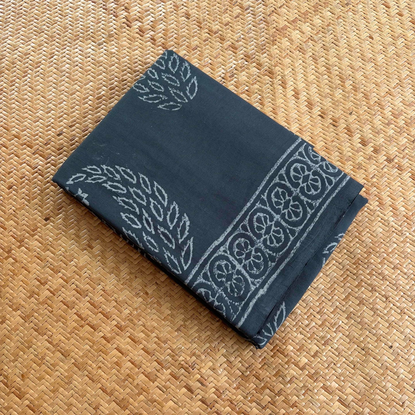 Mul Mul Cotton saree, Hand Block Printed, Grey