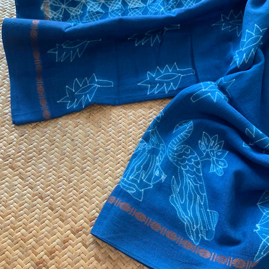 10 Yards.Blue, Hand Crafted Shibori Sungudi Cotton Saree