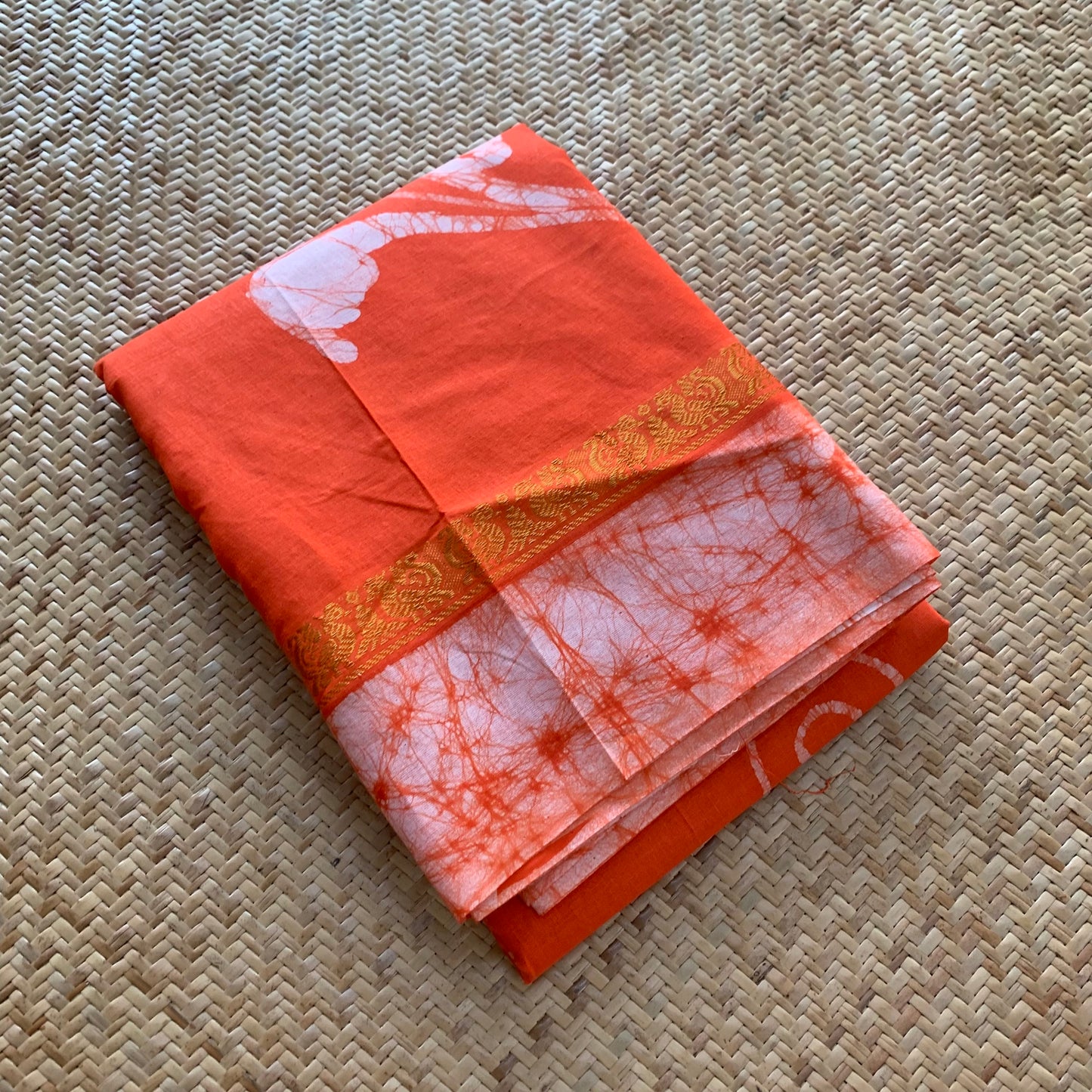 Wax Print Sungudi Saree, Orange