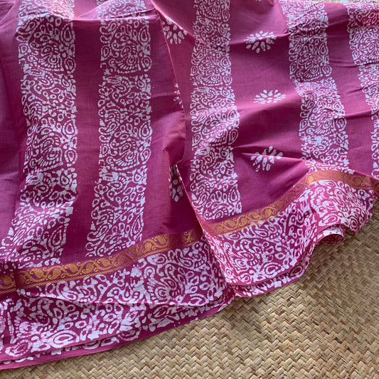 Wax Print Sungudi Saree, Mauve Pink