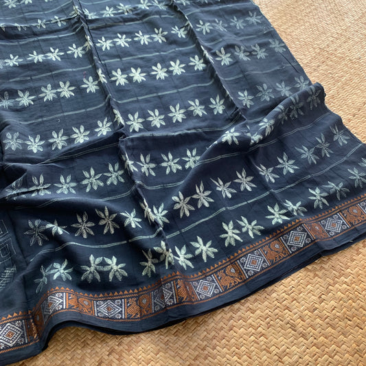 Elephant Grey, Hand Crafted Shibori Sungudi Cotton Saree