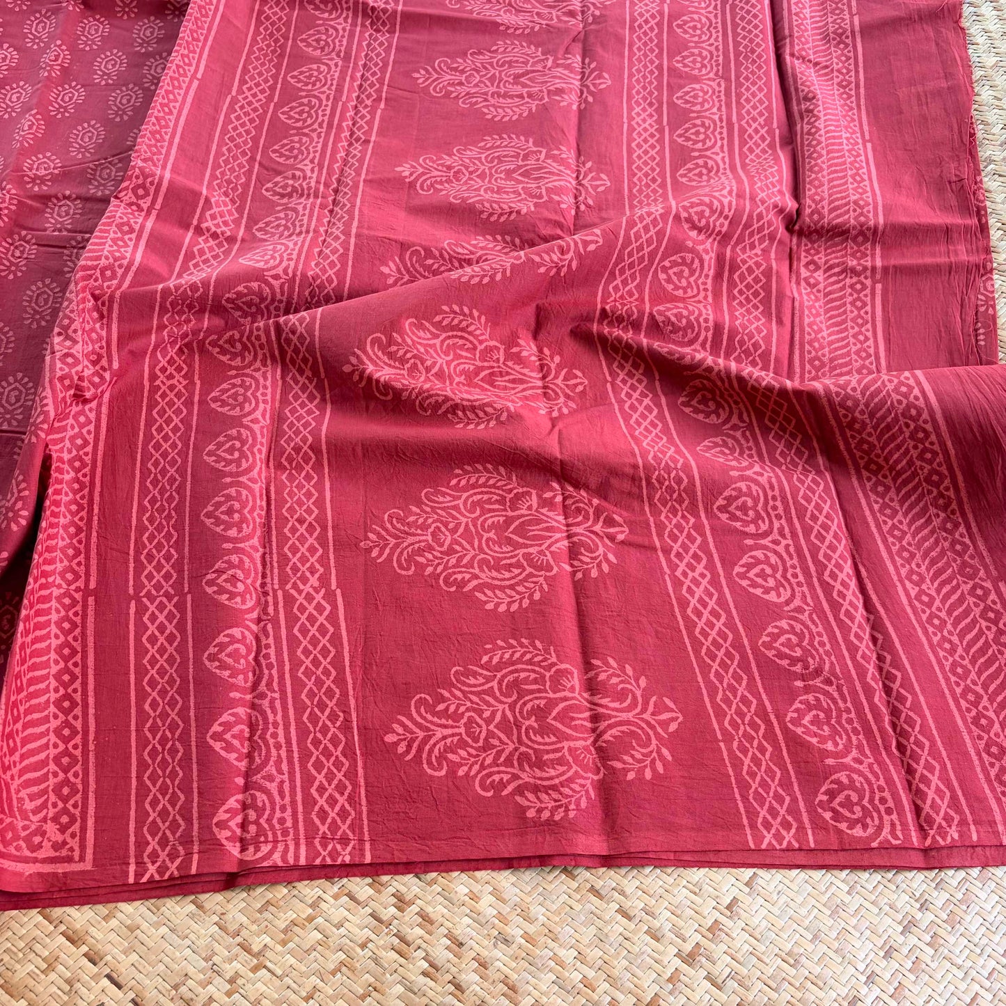 Mul Mul Cotton saree, Hand Block Printed, Maroon
