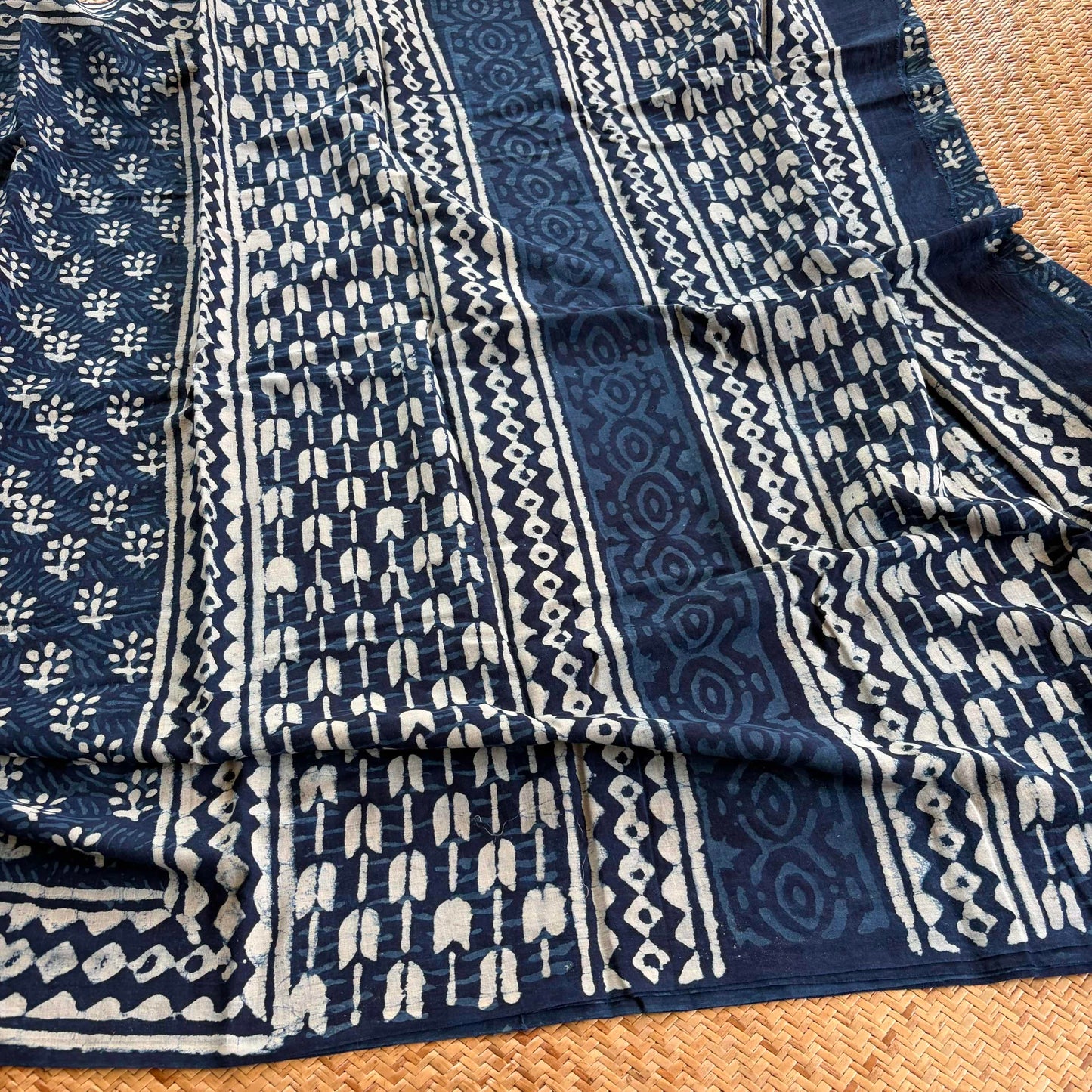Mul Mul Cotton saree, Hand Block Printed, Indigo
