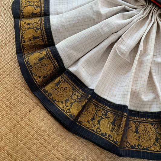 Pure White Saree With Black Border, Madurai Kattam, Sungudi Cotton Saree