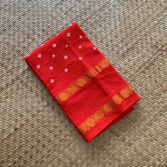 Bright Red, Hand Knotted kaikattu Sungudi, blouse fabric