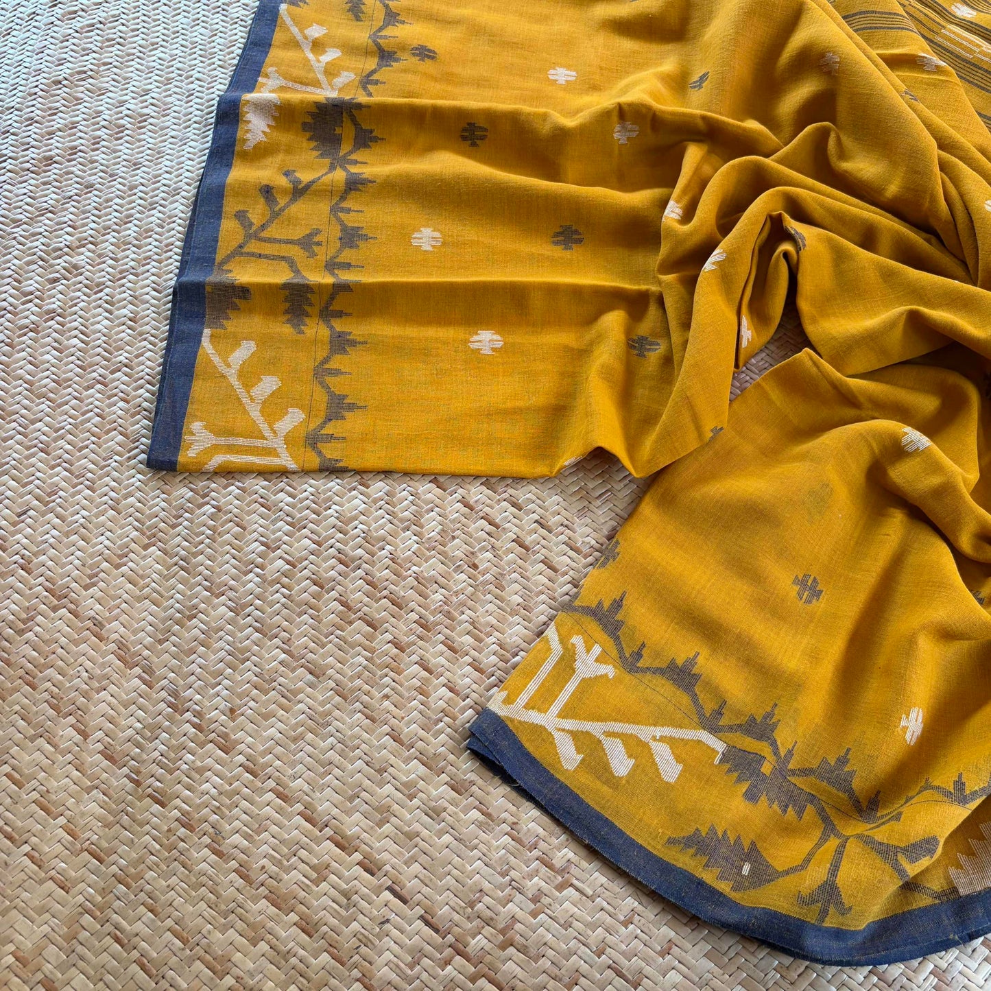 Mustard , Handwoven Jamdani Soft cotton Saree