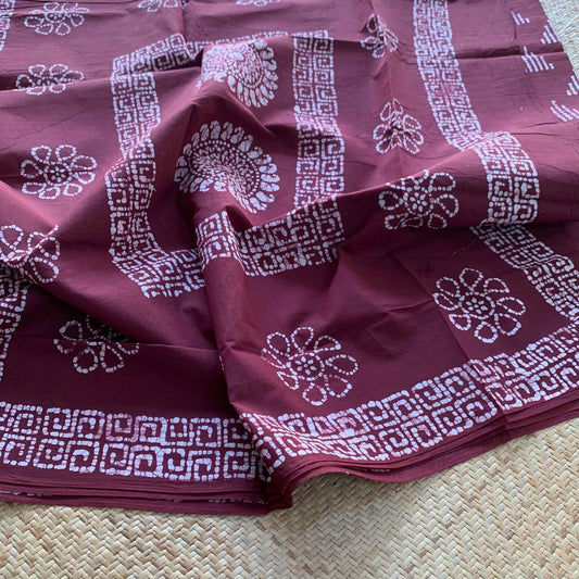 Brown Wax Print Sungudi Saree