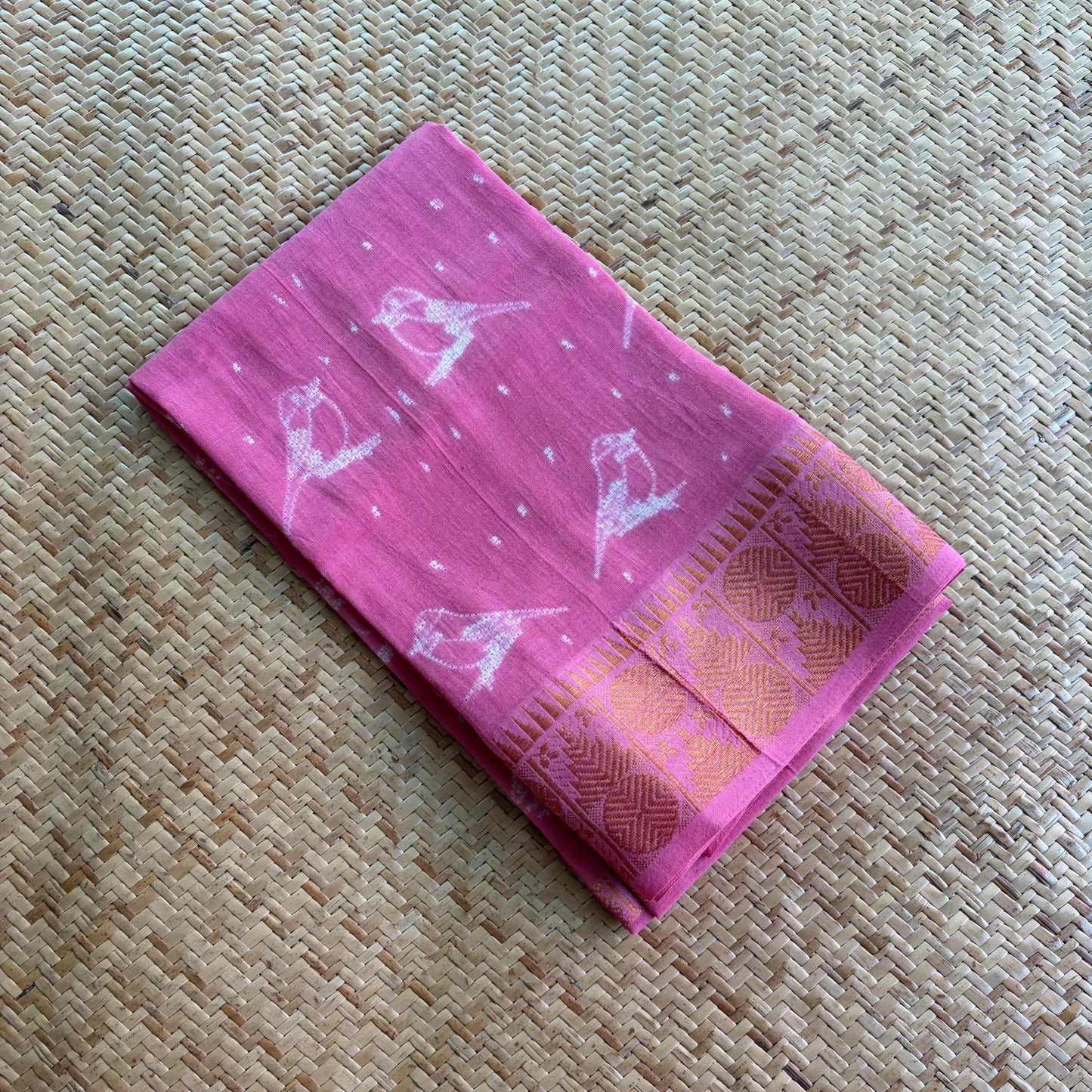 Pink, Hand Crafted Nui Shibori Sungudi Cotton Blouse Piece